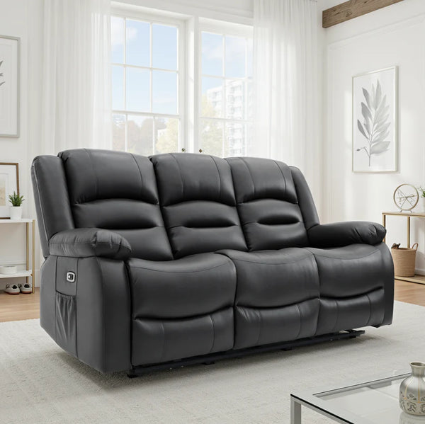 Cristallo Black 3 Seater Electric Recliner Sofa
