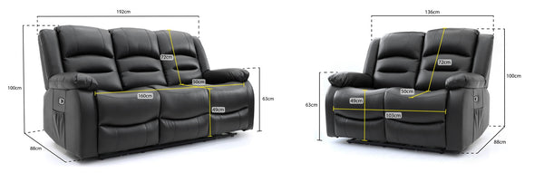 Cristallo Black 3+2 Seater Electric Recliner Sofa Set