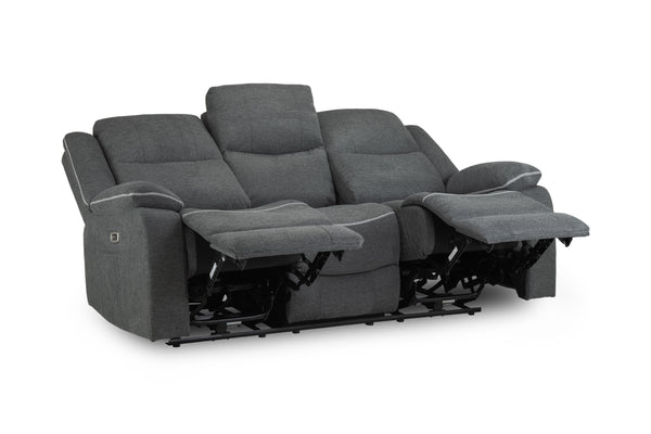 Obrienn Electric Recliner Sofa Grey Fabric 3 Seater