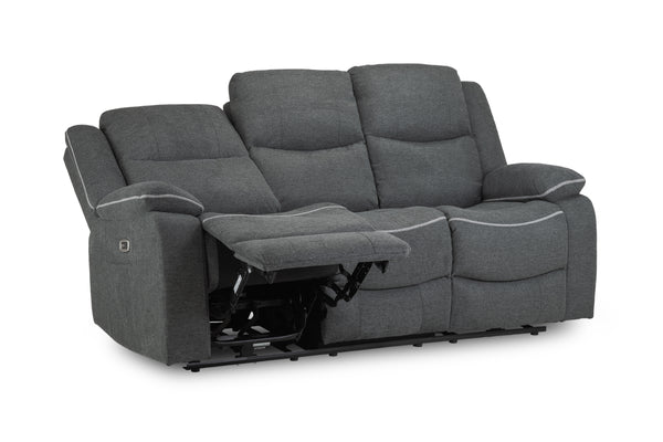 Obrienn Electric Recliner Sofa Grey Fabric 3 Seater
