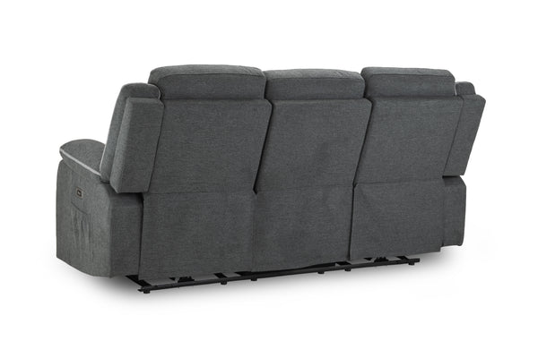 Obrienn Electric Recliner Sofa Grey Fabric 3 Seater