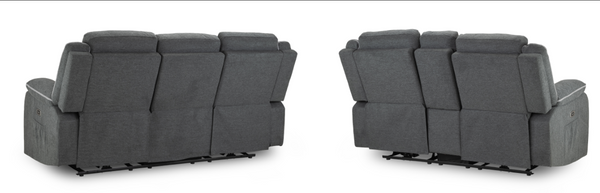 Obrienn Electric Recliner Sofa Grey Fabric 3+2 Set