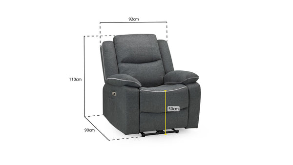 Obrienn Electric Recliner Sofa Grey Fabric Armchair