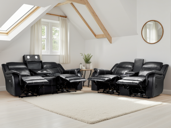 Orvex Recliner Sofa Black 3+2 Set