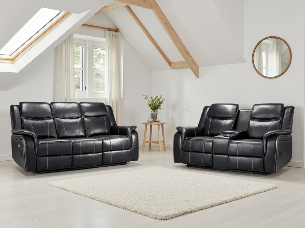 Orvex Recliner Sofa Black 3+2 Set