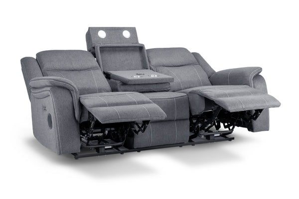 Orvex Recliner Sofa Grey Fabric 3 Seater