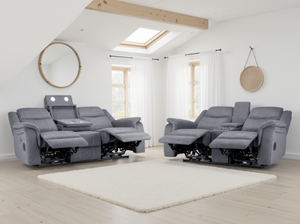 Orvex Recliner Sofa Grey Fabric 3+2 Set