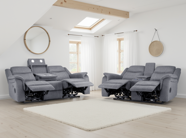 Orvex Recliner Sofa Grey Fabric 3+2 Set