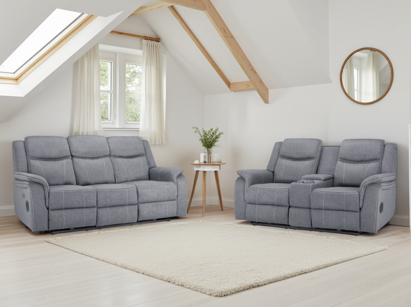 Orvex Recliner Sofa Grey Fabric 3+2 Set
