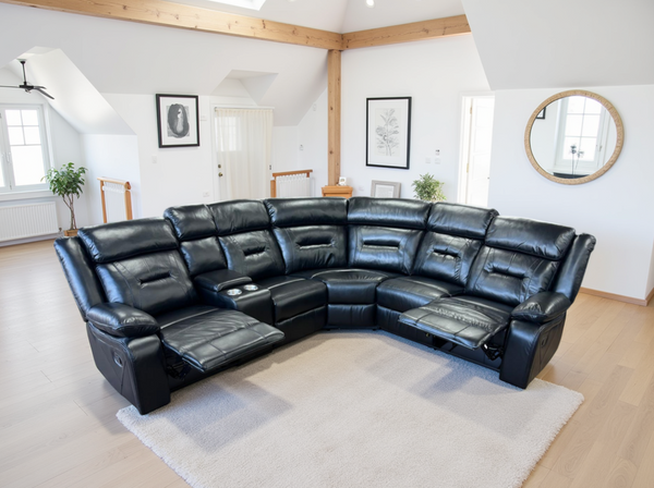 Rosvyn Recliner Sofa Black Large Corner