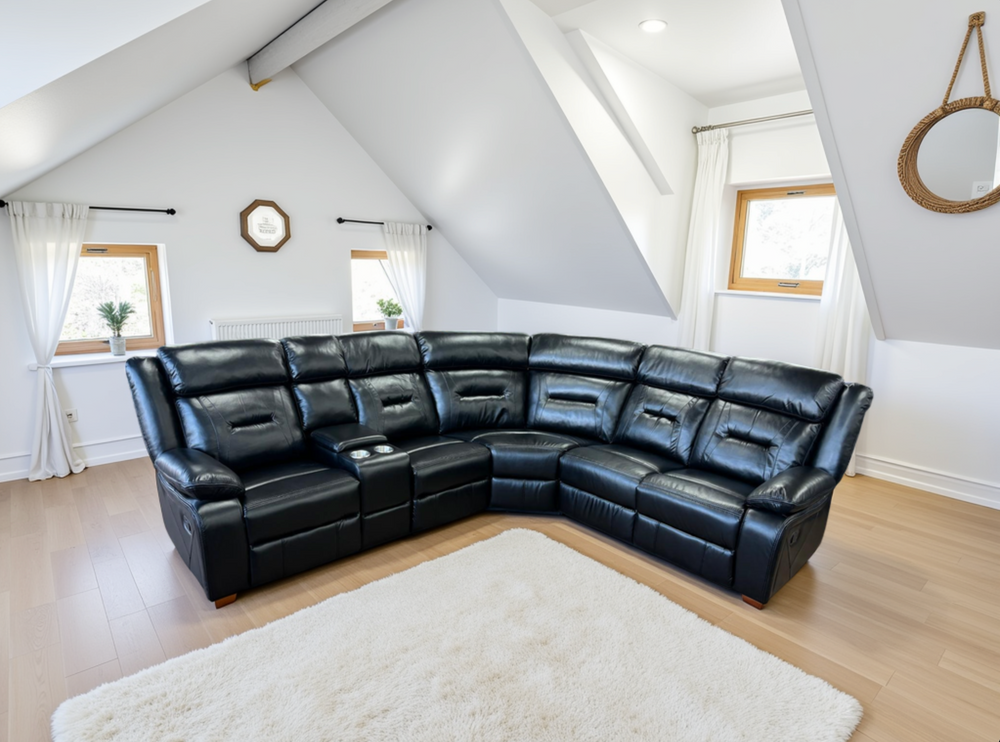 Rosvyn Recliner Sofa Black Large Corner