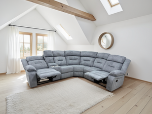 Rosvyn Recliner Sofa Grey Fabric Large Corner