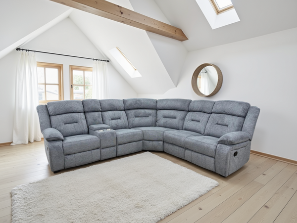 Rosvyn Recliner Sofa Grey Fabric Large Corner