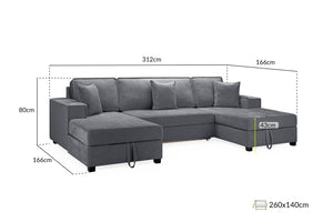 Rovaro Sofabed Grey Universal Corner