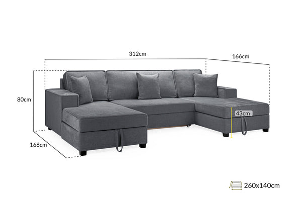Rovaro Sofabed Grey Universal Corner