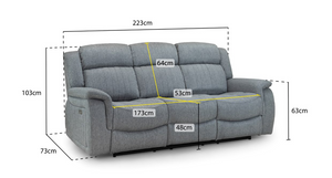 Velmorra Recliner Sofa Grey 3 Seater
